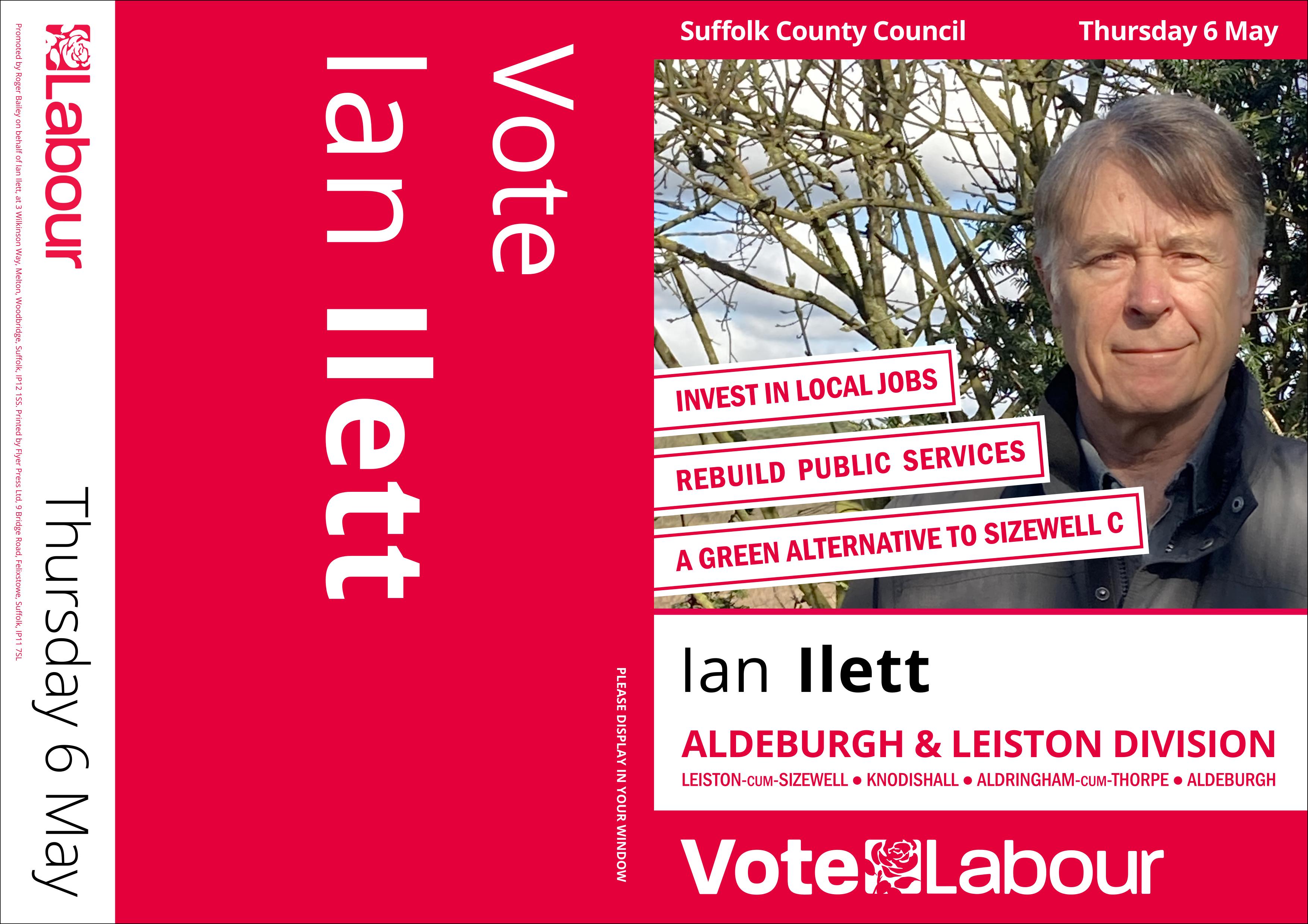 Ian Ilett election leaflet Aldeburgh and Leiston division - front and back pages