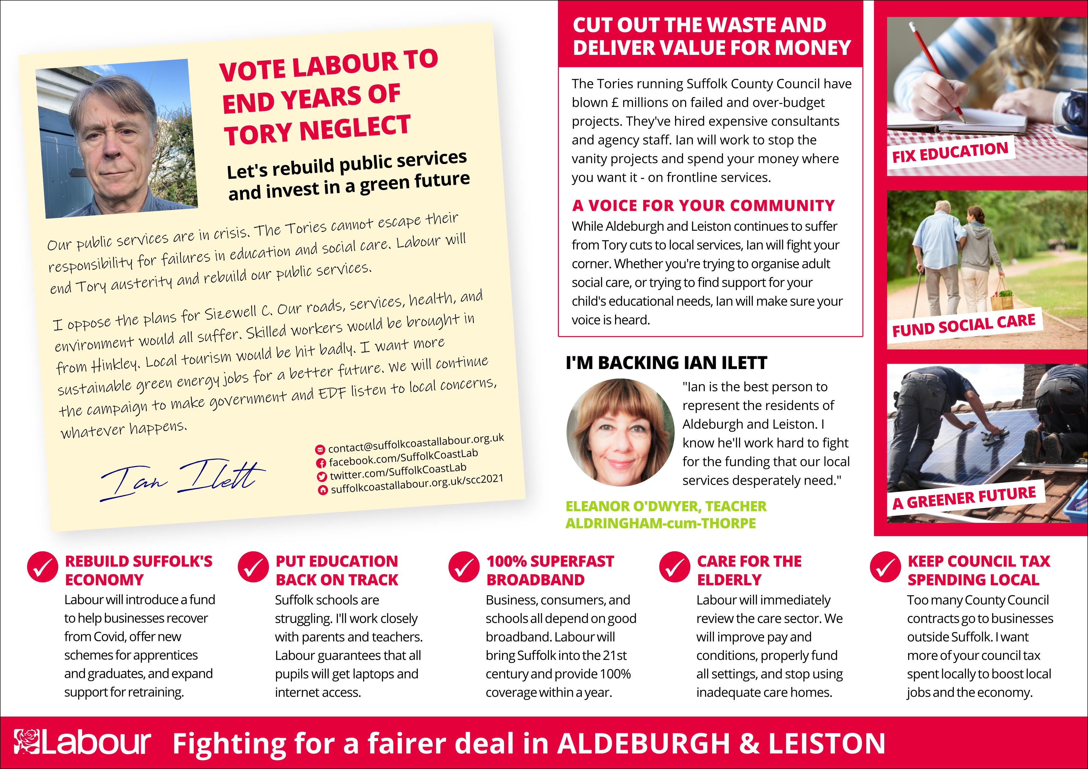 Ian Ilett election leaflet Aldeburgh and Leiston division - inside pages