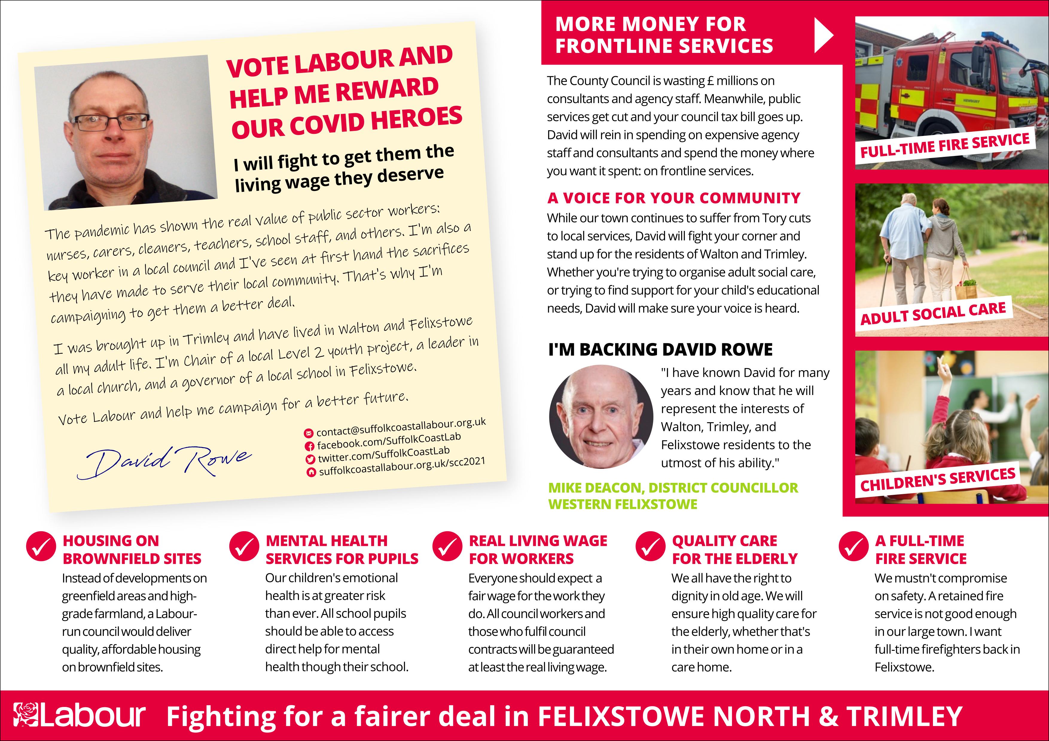 David Rowe election leaflet Felixstowe North and Trimley division - inside pages