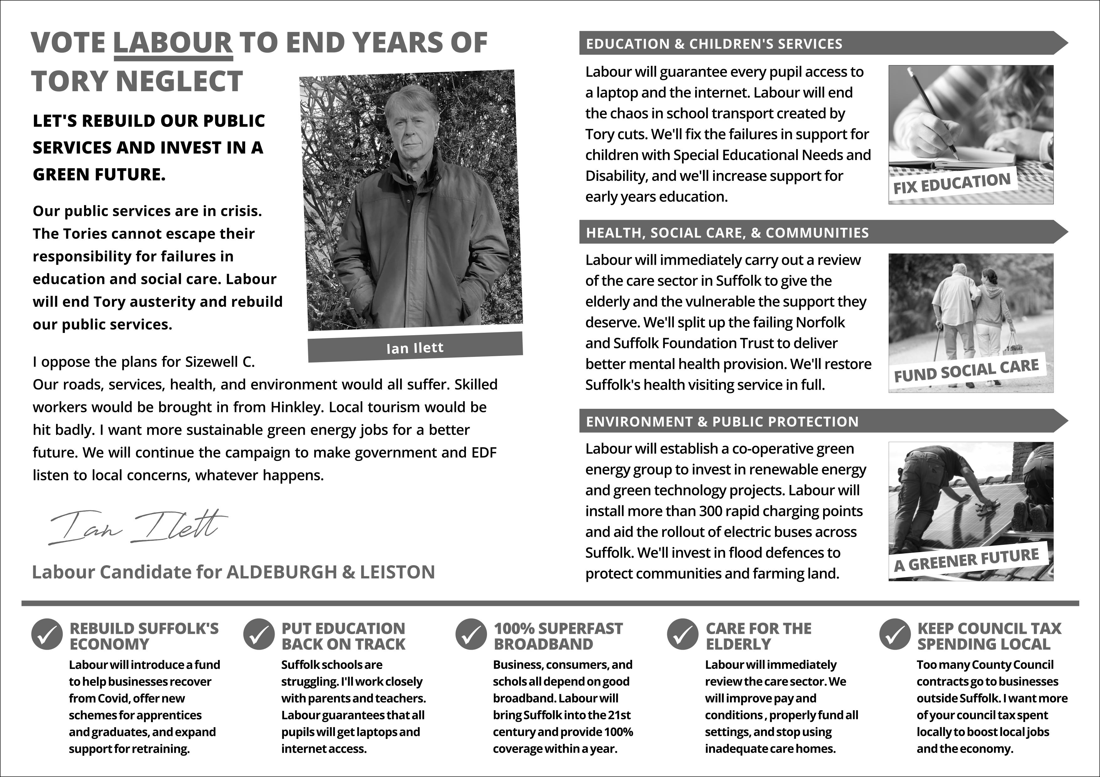 Ian Ilett supplementary election leaflet Aldeburgh and Leiston division - inside pages
